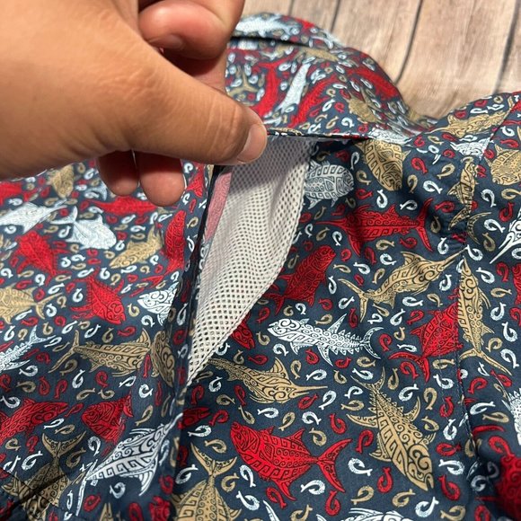 Columbia PFG Fish Print Vented Short Sleeve Button Shirt XLT Mens Red Blue AOP - Picture 5 of 9